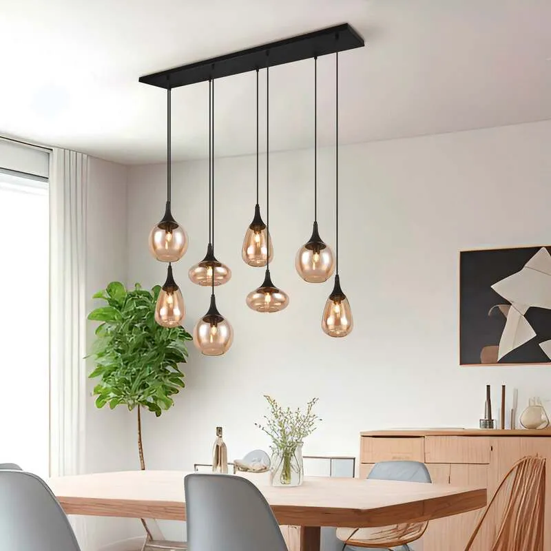 B-Ware TRIO LIGHTING Hängeleuchte Pendelleuchte Lampe Lumina Glas schwarz amber Metall