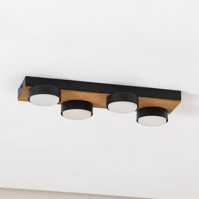 B-Ware Envostar Deckenleuchte Lampe Holz schwarz Stahl Laurent 4 flammig austauschbar