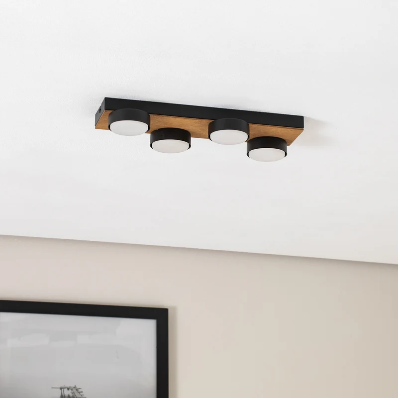 B-Ware Envostar Deckenleuchte Lampe Holz schwarz Stahl Laurent 4 flammig austauschbar