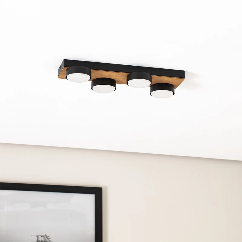 B-Ware Envostar Deckenleuchte Lampe Holz schwarz Stahl Laurent 4 flammig austauschbar