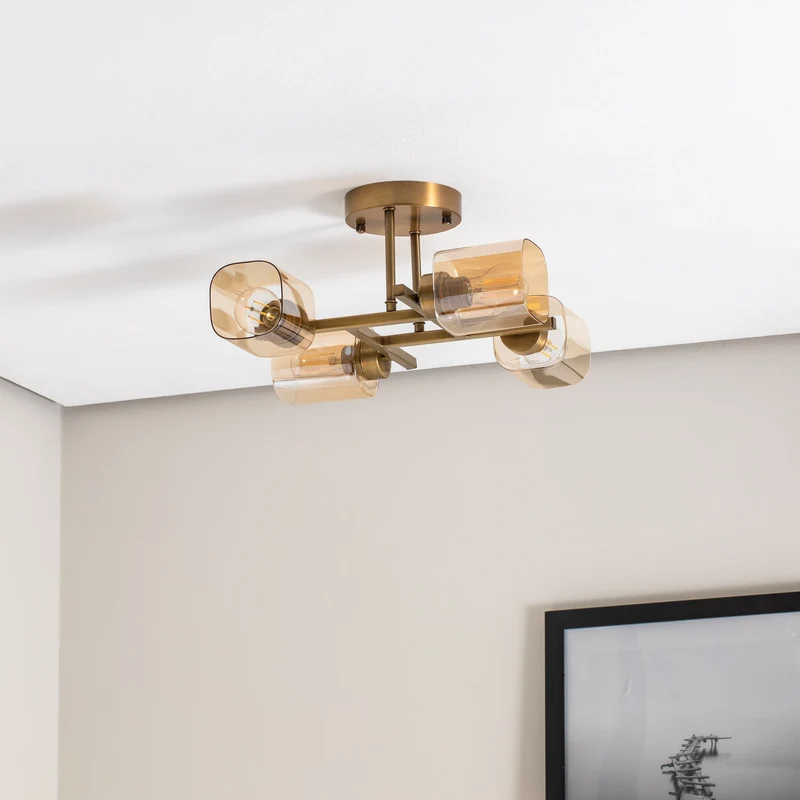 B-Ware Horia Deckenleuchte Lampe antikgold bernstein Glas Metall gold patiniert
