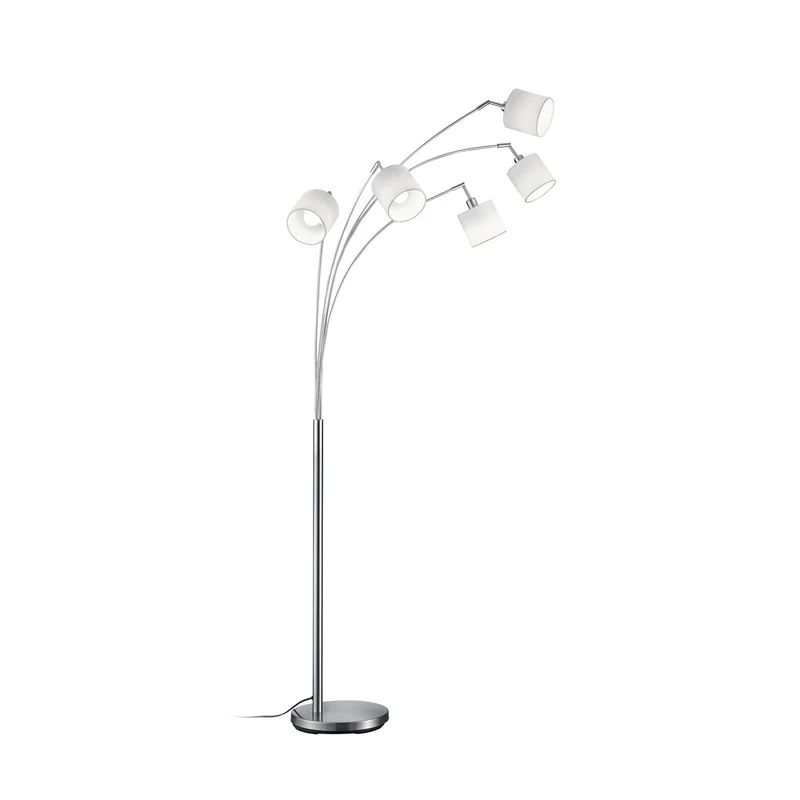 B-Ware Reality Stehlampe Stehleuchte Tommy nickel weiß Stoff Standleuchte H200cm 5-flg