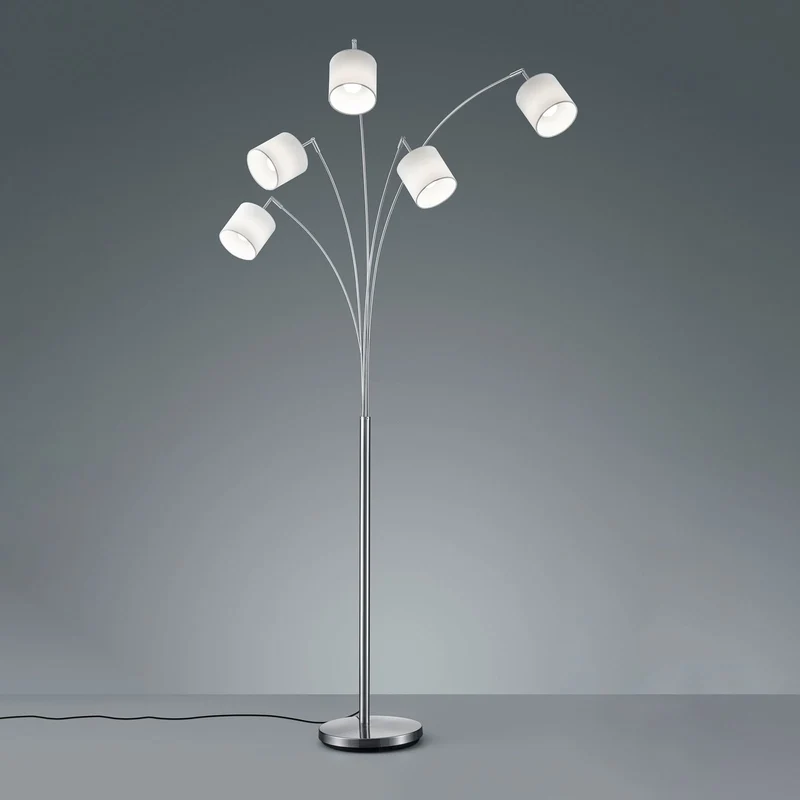 B-Ware Reality Stehlampe Stehleuchte Tommy nickel weiß Stoff Standleuchte H200cm 5-flg