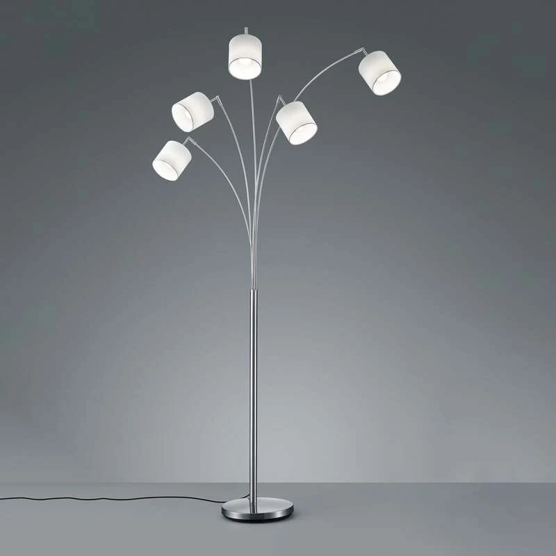 B-Ware Reality Stehlampe Stehleuchte Tommy nickel weiß Stoff Standleuchte H200cm 5-flg