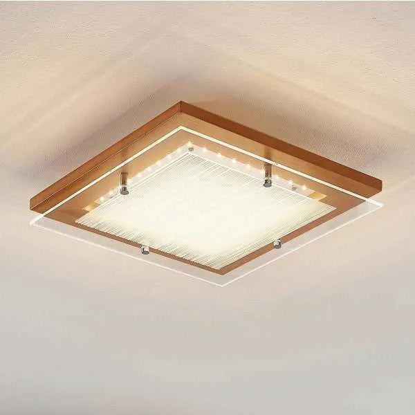 B-Ware Deckenleuchte Lampe LED Holz Cattleya Leuchte braun 32cm quadratisch Deckenlampe