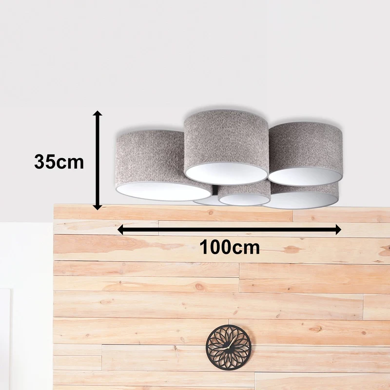 B-Ware Boucle Deckenleuchte Lampe Hauptbeleuchtung sechs Schirme grau Wohnraum876