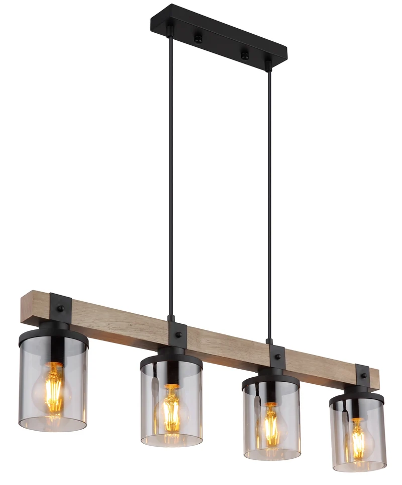 B-Ware Globo Deckenleuchte Lila mit Holzbalken Hängelampe Pendelleuchte 4-flg. E27