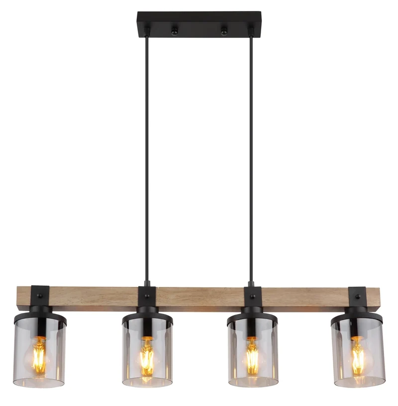 B-Ware Globo Deckenleuchte Lila mit Holzbalken Hängelampe Pendelleuchte 4-flg. E27