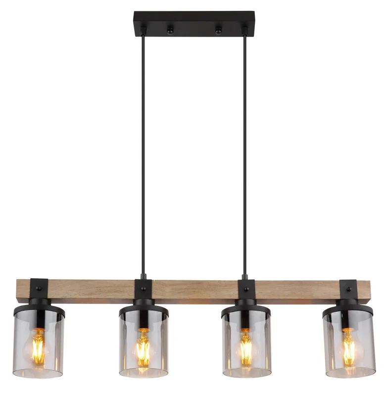 B-Ware Globo Deckenleuchte Lila mit Holzbalken Hängelampe Pendelleuchte 4-flg. E27