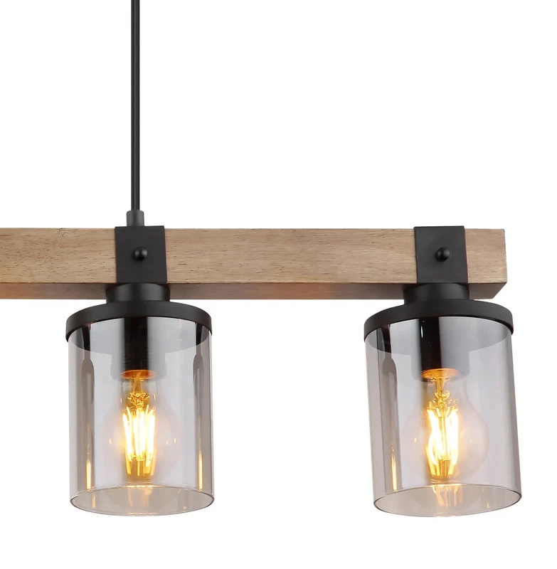 B-Ware Globo Deckenleuchte Lila mit Holzbalken Hängelampe Pendelleuchte 4-flg. E27