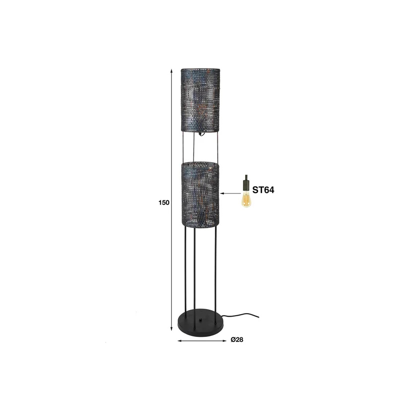 B-Ware Stehleuchte Stehlampe Luzien Schwarz Metall Lampe Leuchte Schalter 2-flg 150 cm