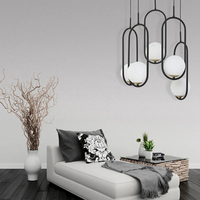 B-Ware Jupiter Samba Hängeleuchte Pendelleuchte Deckenlampe Opalglas schwarz 5-flammig
