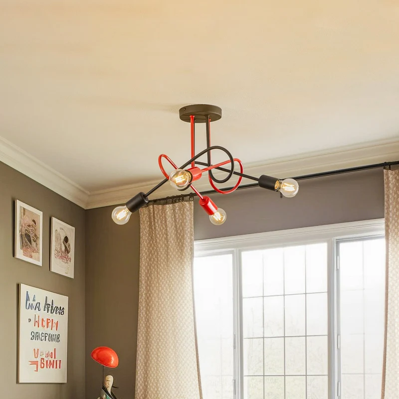B-Ware HELAM Deckenleuchte Lampe Cambridge schwarz rot 4-flg E27 Eisen Wohnbeleuchtung
