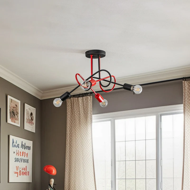 B-Ware HELAM Deckenleuchte Lampe Cambridge schwarz rot 4-flg E27 Eisen Wohnbeleuchtung