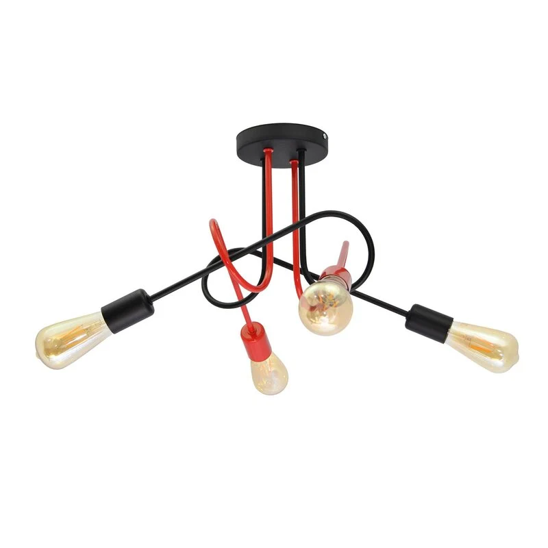 B-Ware HELAM Deckenleuchte Lampe Cambridge schwarz rot 4-flg E27 Eisen Wohnbeleuchtung