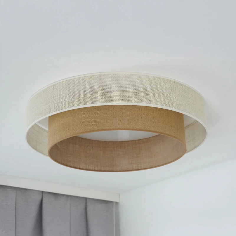 B-Ware DUOLLA Deckenleuchte Lampe LED Fernbedienung Textil weiß braun dimmbar Jute 60 c