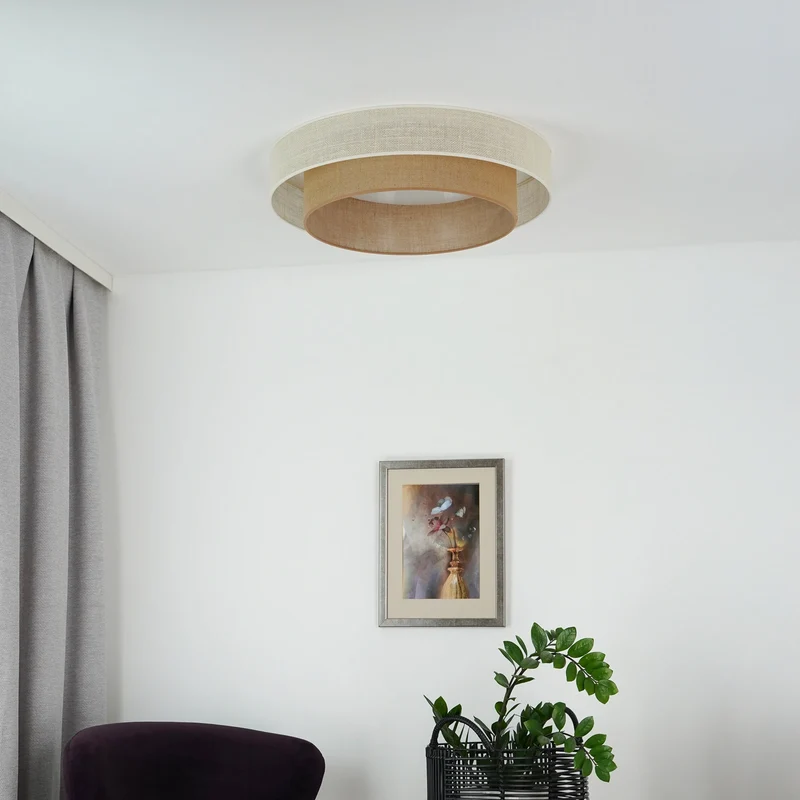 B-Ware DUOLLA Deckenleuchte Lampe LED Fernbedienung Textil weiß braun dimmbar Jute 60 c