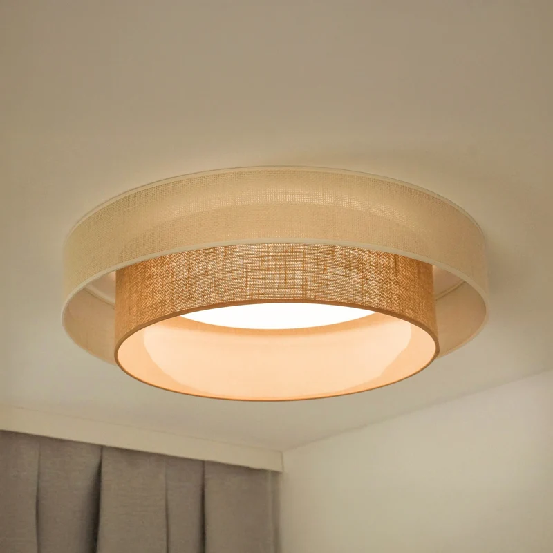 B-Ware DUOLLA Deckenleuchte Lampe LED Fernbedienung Textil weiß braun dimmbar Jute 60 c