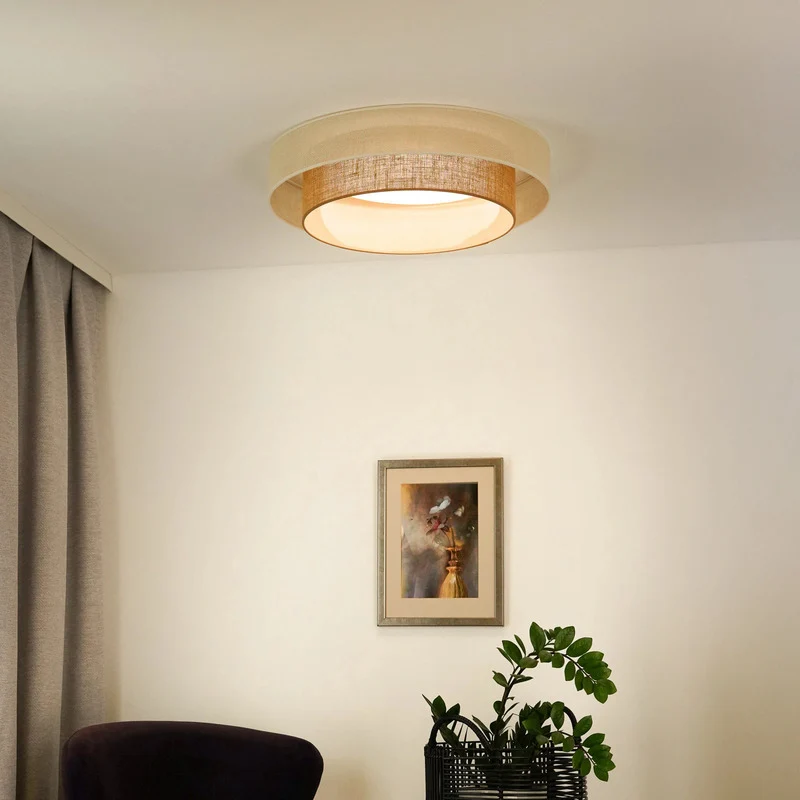 B-Ware DUOLLA Deckenleuchte Lampe LED Fernbedienung Textil weiß braun dimmbar Jute 60 c