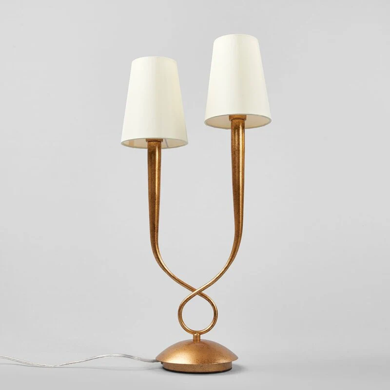 B-Ware Mantra Iluminación Tischleuchte Paola Tischlampe E14 2fl gold mit Textilschirmen