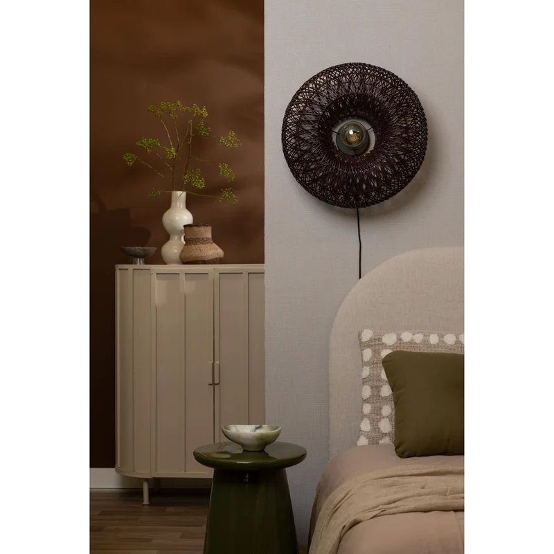 B-Ware Good Mojo Wandlampe Wandleuchte Arizona dunkelrot Bambus Stecker Schalter LED