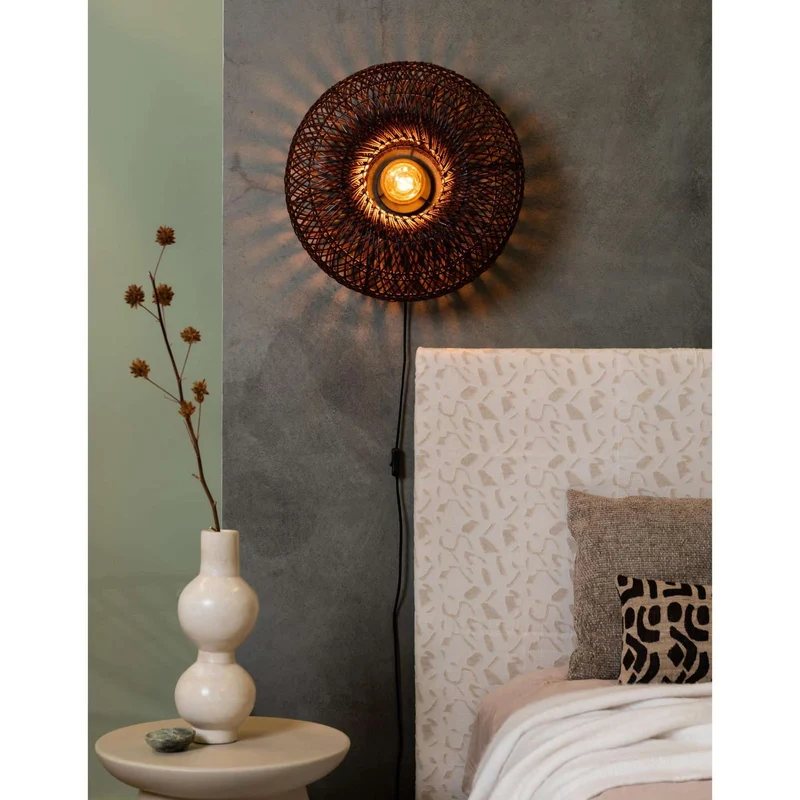 B-Ware Good Mojo Wandlampe Wandleuchte Arizona dunkelrot Bambus Stecker Schalter LED