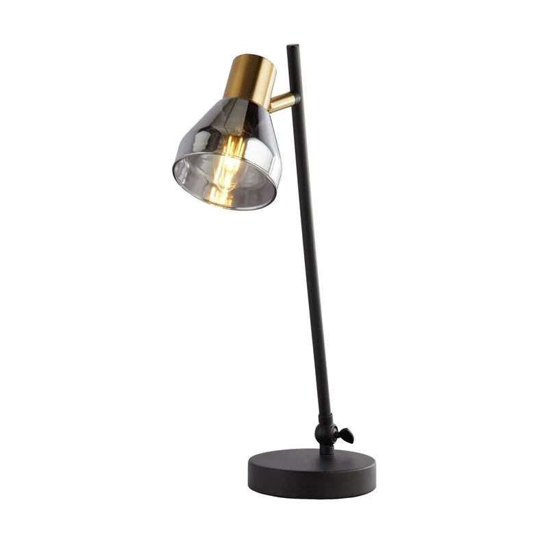 B-Ware Searchlight Tischlampe Leuchte Classy schwarz Rauchglasschirm Stahl Glas E14
