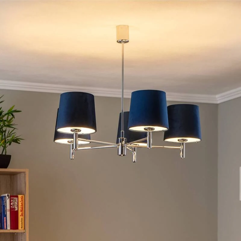 B-Ware Argon Hängeleuchte Pendelleuchte Bono Leuchte chrom blau Velours Stahl E27 LED
