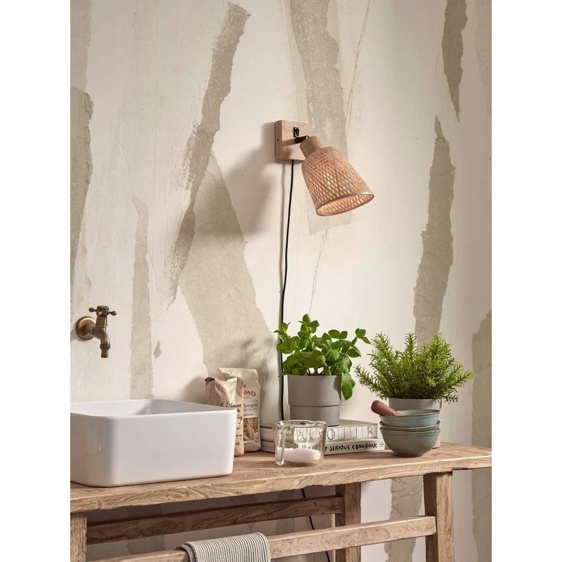 B-Ware GOOD MOJO Wandleuchte Wandstrahler Java Bambus natur Stecker Beleuchtung LED