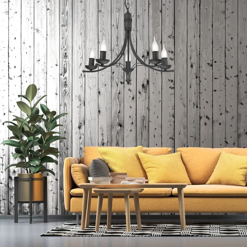 B-Ware Lamkur Kronleuchter Kandela schwarz Stahl 5-flammig E14 dimmbar Leuchte 58 cm