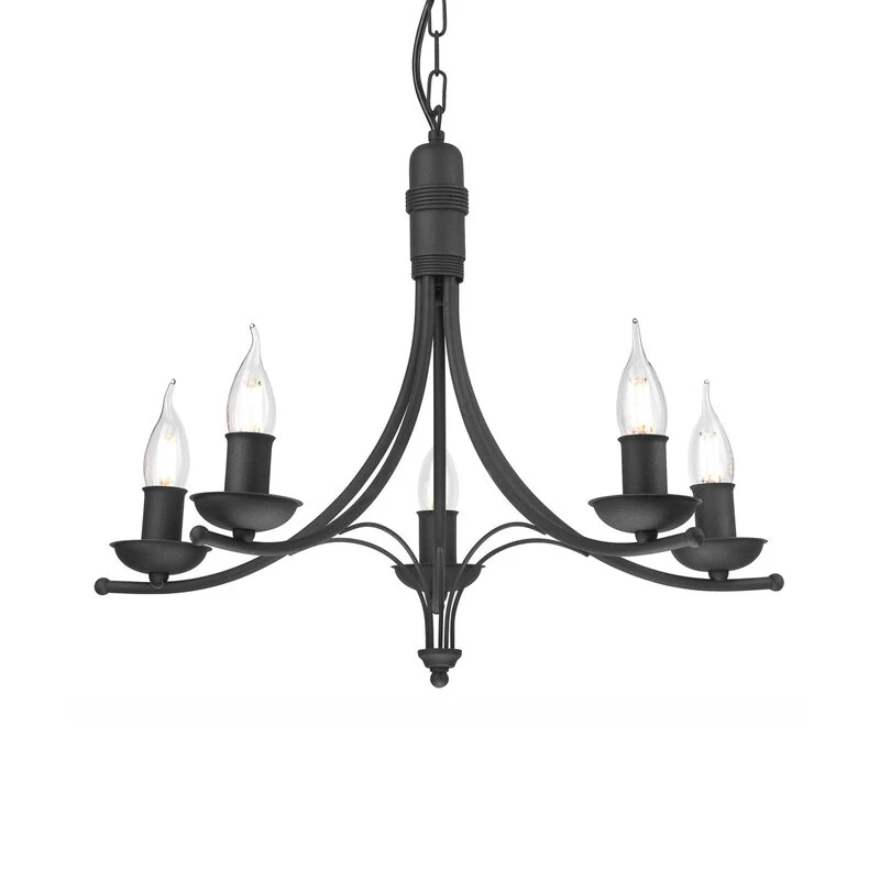 B-Ware Lamkur Kronleuchter Kandela schwarz Stahl 5-flammig E14 dimmbar Leuchte 58 cm