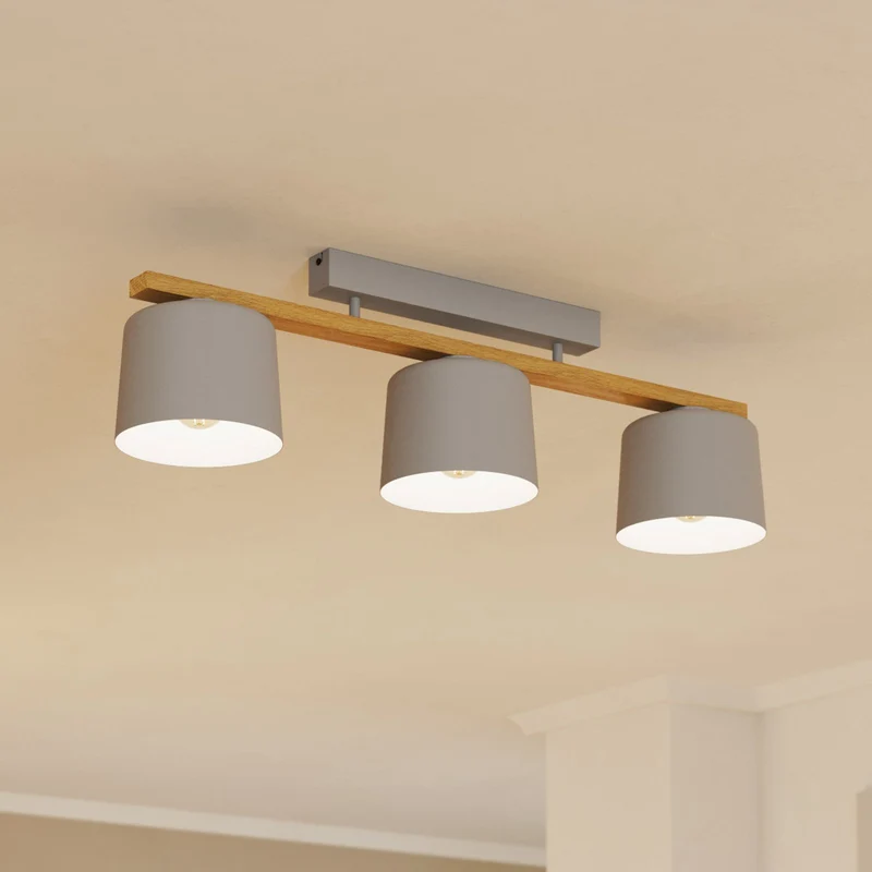 B-Ware Eglo Deckenleuchte Lampe Mariel 3-flammig hellgrau holz natur Leuchte Spot