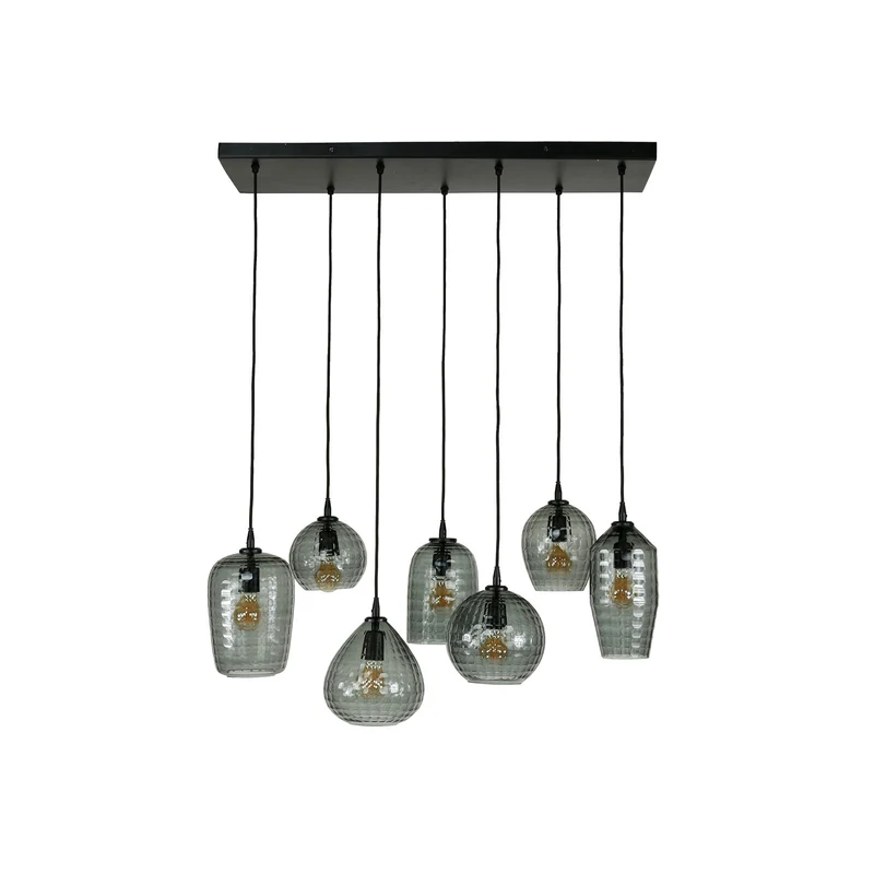 B-Ware Hängeleuchte Pendelleuchte Vanderberg rauchgrau Metall Glas 7-flammig E27 LED