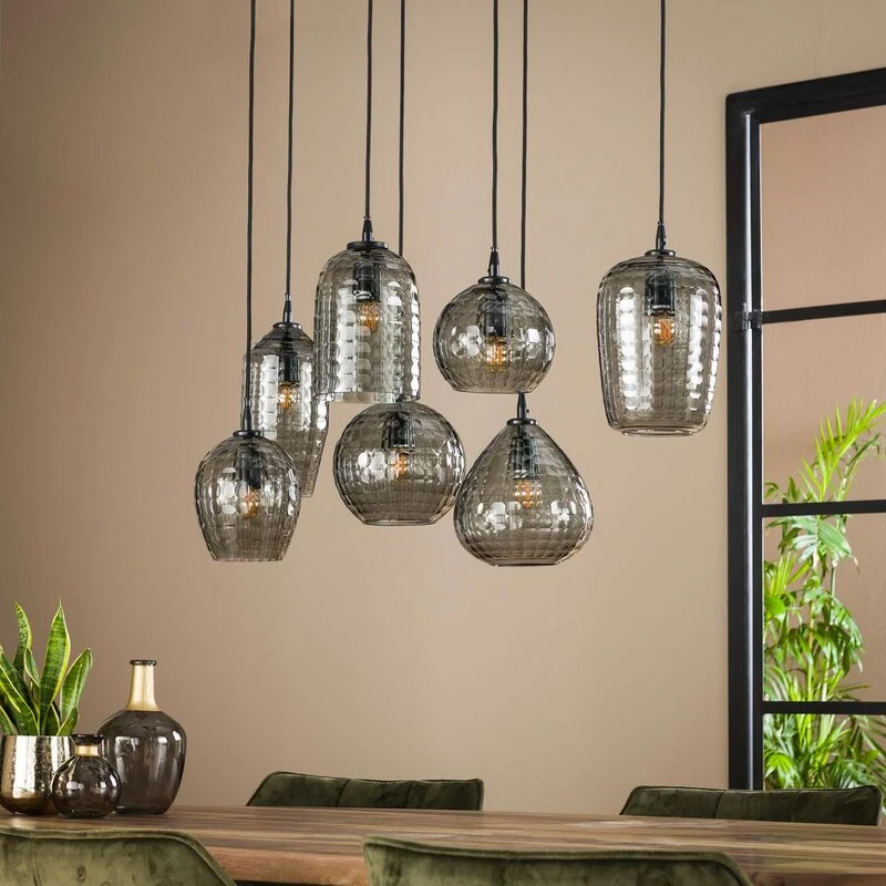 B-Ware Hängeleuchte Pendelleuchte Vanderberg rauchgrau Metall Glas 7-flammig E27 LED