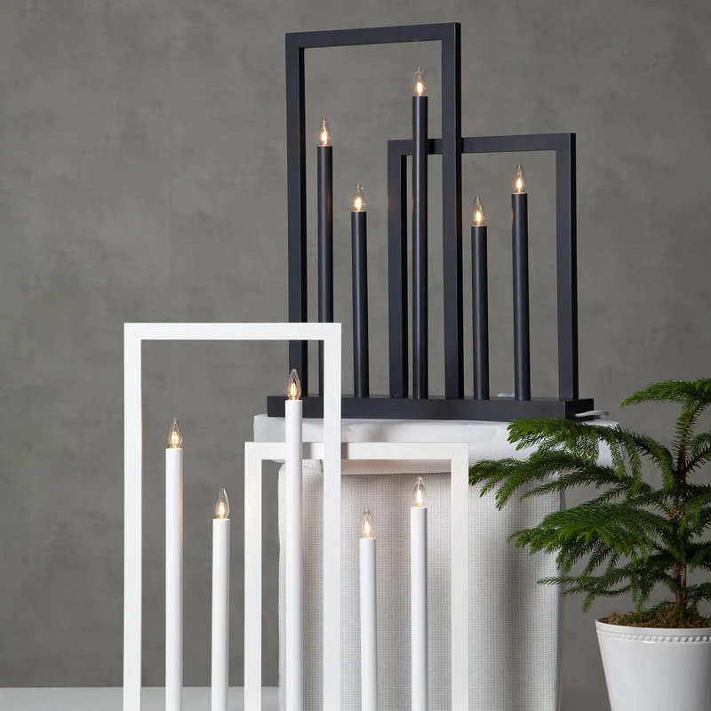 B-Ware STAR TRADING Fensterleuchter Leuchter Kerzenhalter Holz weiß Frame 5-flammig