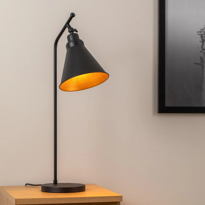 B-Ware Opviq Tischlampe Tischleuchte Metall schwarz gold Sivani MR 608 Schalter 50 cm