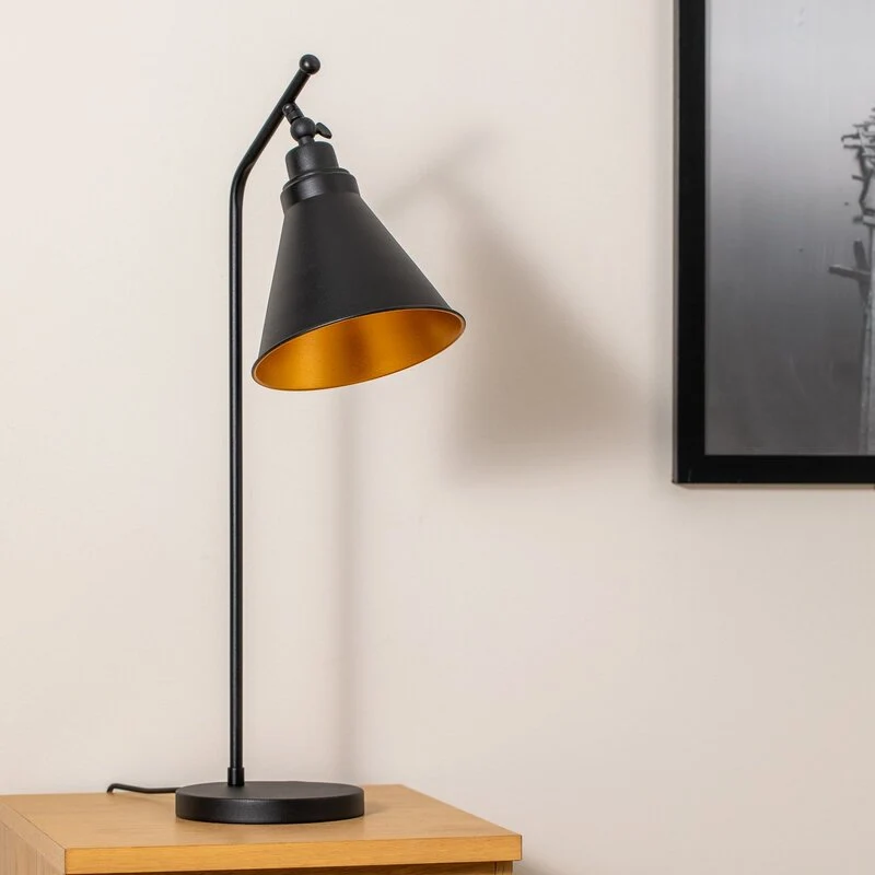 B-Ware Opviq Tischlampe Tischleuchte Metall schwarz gold Sivani MR 608 Schalter 50 cm
