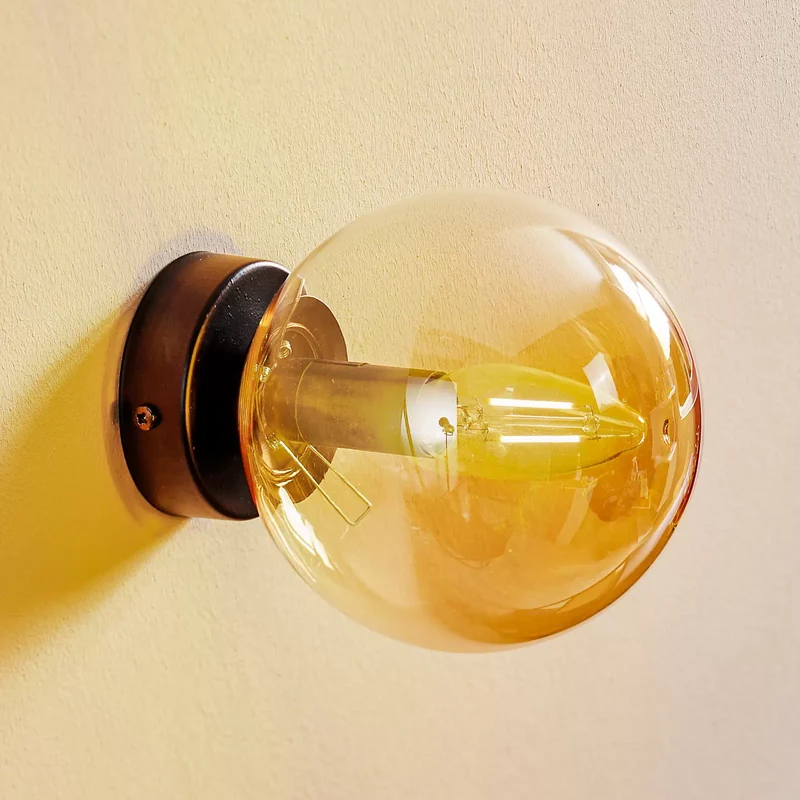 B-Ware Wandleuchte Glassy schwarz amber Glas E14 Ø 14 cm Wandlampe Lampe Leuchte Spot