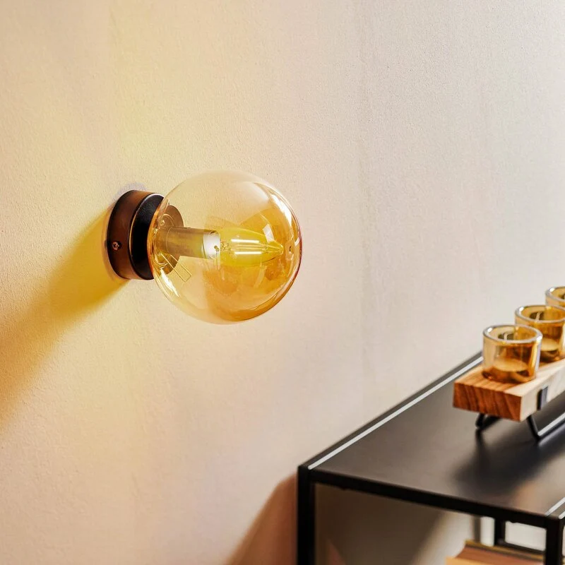 B-Ware Wandleuchte Glassy schwarz amber Glas E14 Ø 14 cm Wandlampe Lampe Leuchte Spot