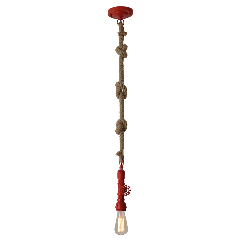 B-Ware Näve Pendelleuchte Hängelampe Vintage Hanfseil Metall hellbraun rot E27 dimmbar
