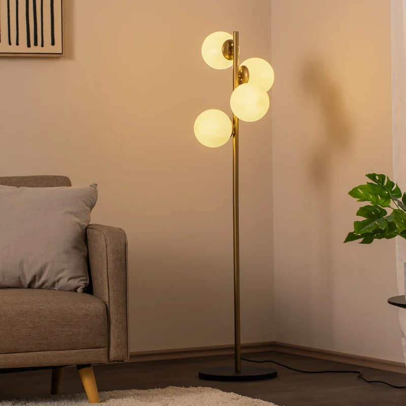 B-Ware Opviq Stehleuchte Stehlampe Faze Metall Glas gold weiss satiniert E27 LED 4-flg