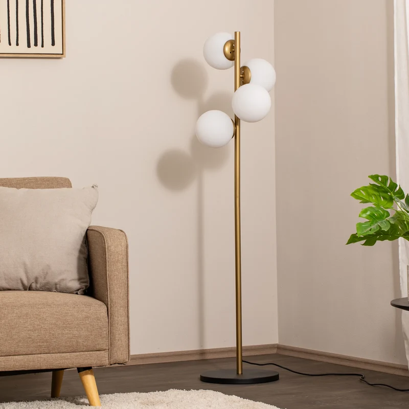 B-Ware Opviq Stehleuchte Stehlampe Faze Metall Glas gold weiss satiniert E27 LED 4-flg