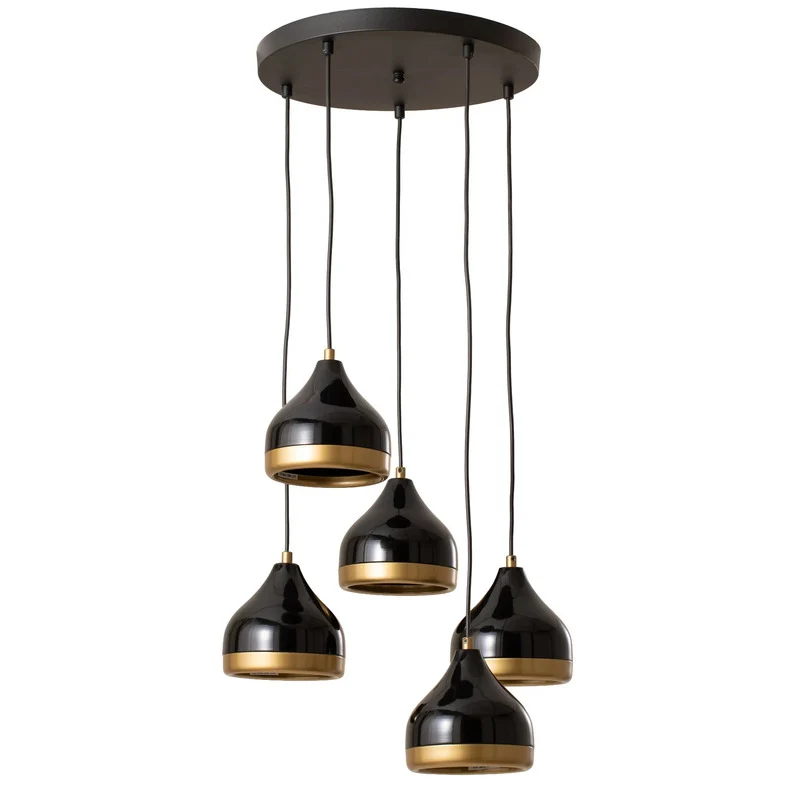 B-Ware Hängeleuchte Yildo Pendelleuchte Rondell schwarz gold Metall 5-flammig E27 LED