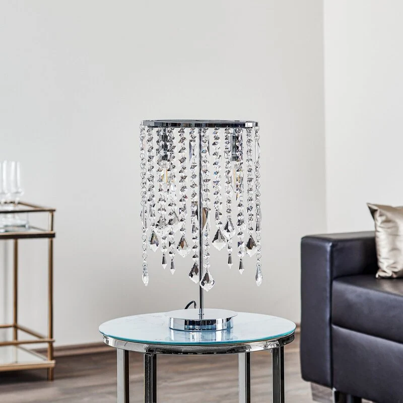 B-Ware Euluna Tischleuchte Laila Schreibtischlampe E14 mit Kristall-Behang zweiflammig