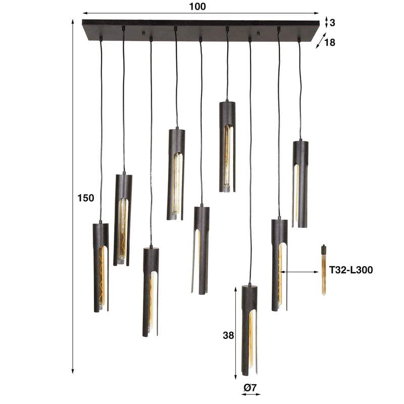 B-Ware Zijlstra Hängeleuchte Pendelleuchte Tube Deckenlampe 100x18cm Metall 9-flammig