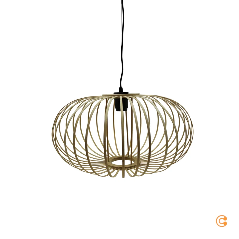 B-Ware JUST LIGHT Hängelampe Pendelleuchte Racoon Lampe LED hellbraun Holzschirm H95