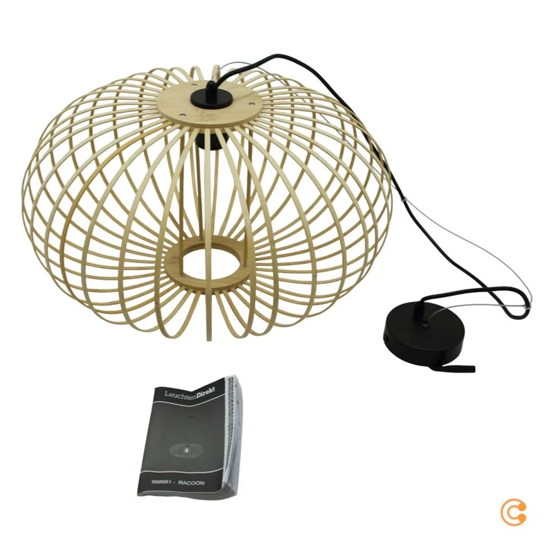 B-Ware JUST LIGHT Hängelampe Pendelleuchte Racoon Lampe LED hellbraun Holzschirm H95