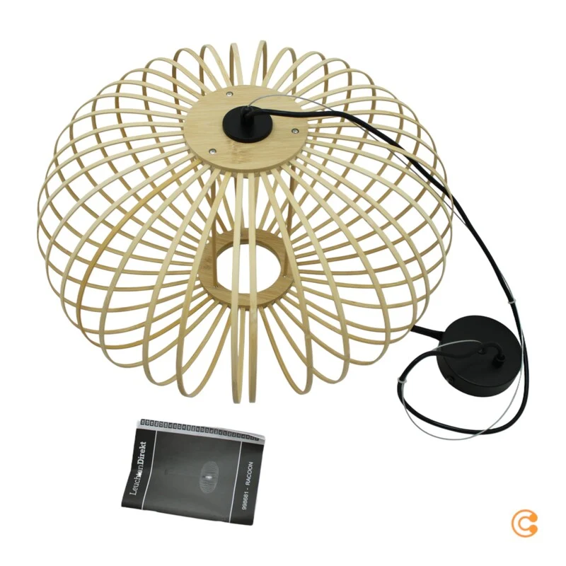 B-Ware JUST LIGHT Hängelampe Pendelleuchte Racoon Lampe LED hellbraun Holzschirm H95