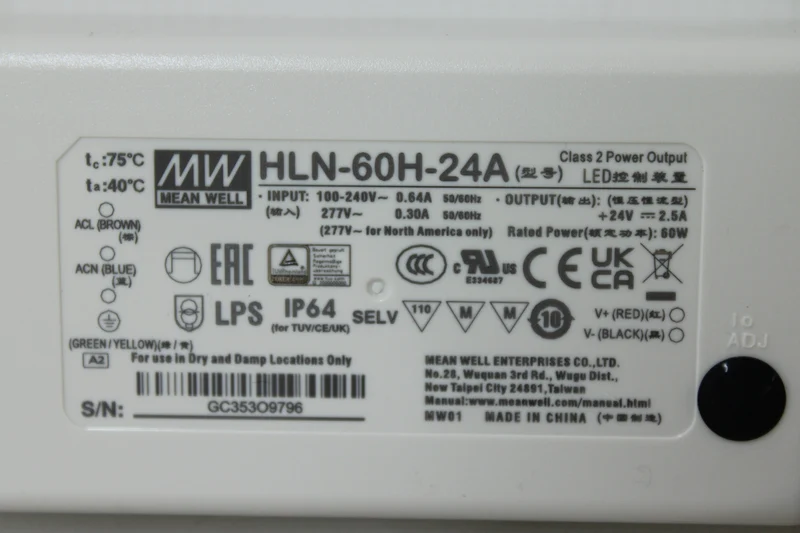 B-Ware MEAN WELL LED-Treiber Netzteil HLN-60H-24A Konstantspannung dimmbar 60W 24V