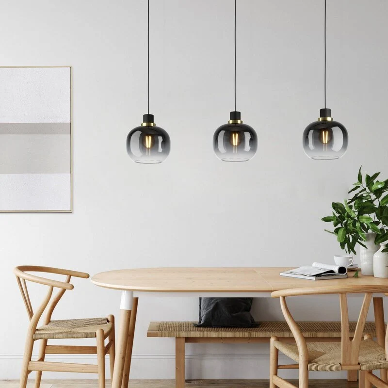 B-Ware Oilella Hängelampe Pendelleuchte Lampe schwarz-grau Glas 3-flg Länge 95 cm